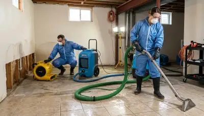 Warren, MI water damage team cleaning basement flood water and moisture in a home