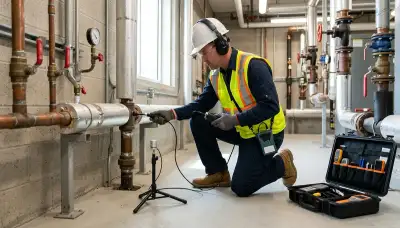 Leak detection technician inspecting hidden water leak in Warren, MI home