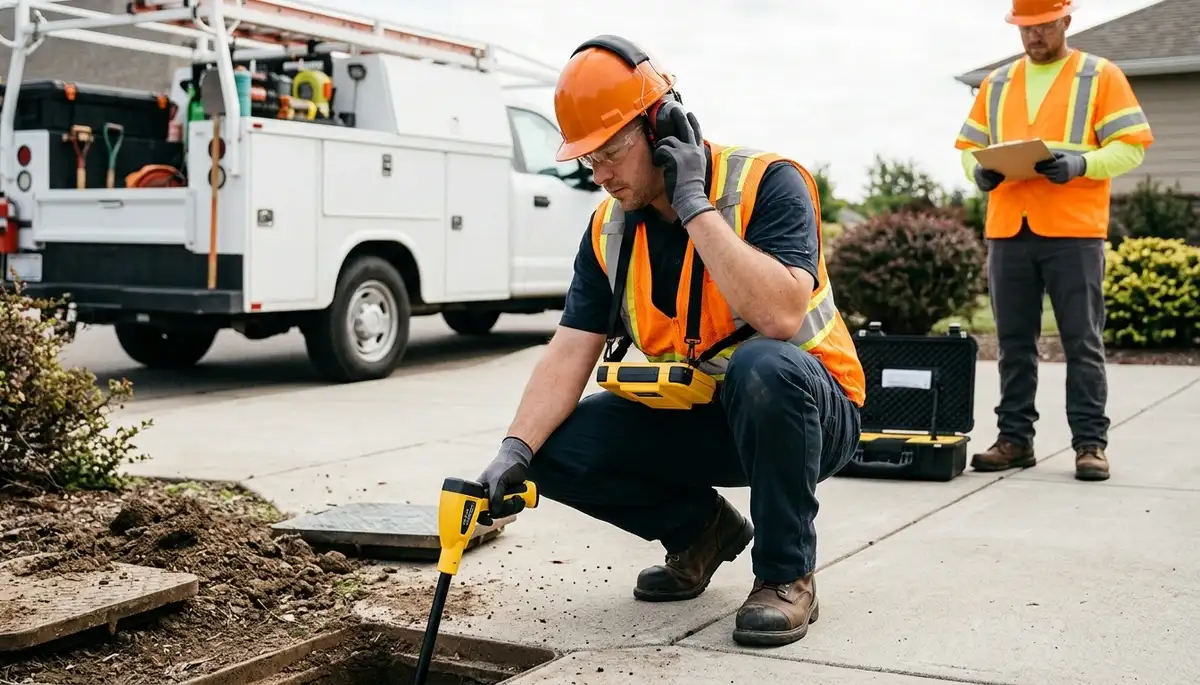 Water damage technician performing leak detection in Warren, MI for hidden pipe and plumbing issues