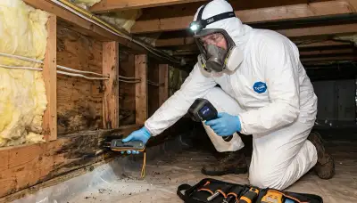 Mold inspection technician for Warren, MI homes checks moisture damage in a water-damage service visit