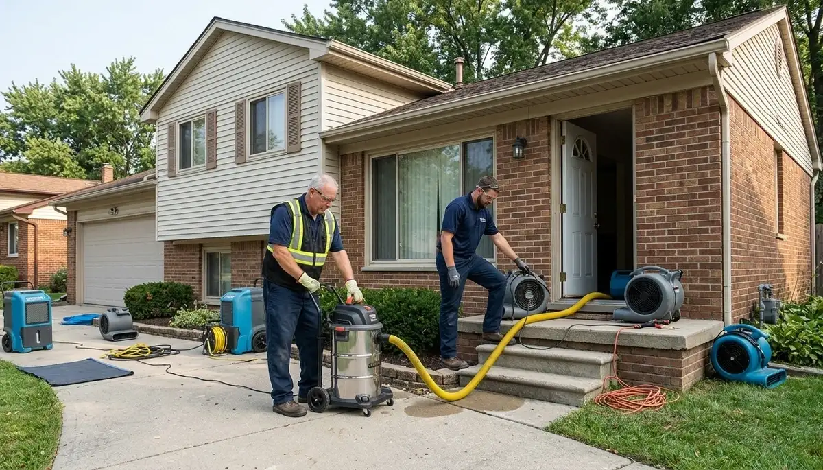 Water damage restoration team in Warren, MI handling emergency cleanup and drying services